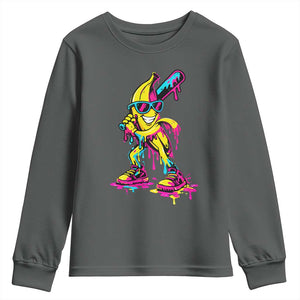 Funny Banana Baseball Drip Ice Cream Splatter Youth Sweatshirt TS11 Dark Heather Print Your Wear