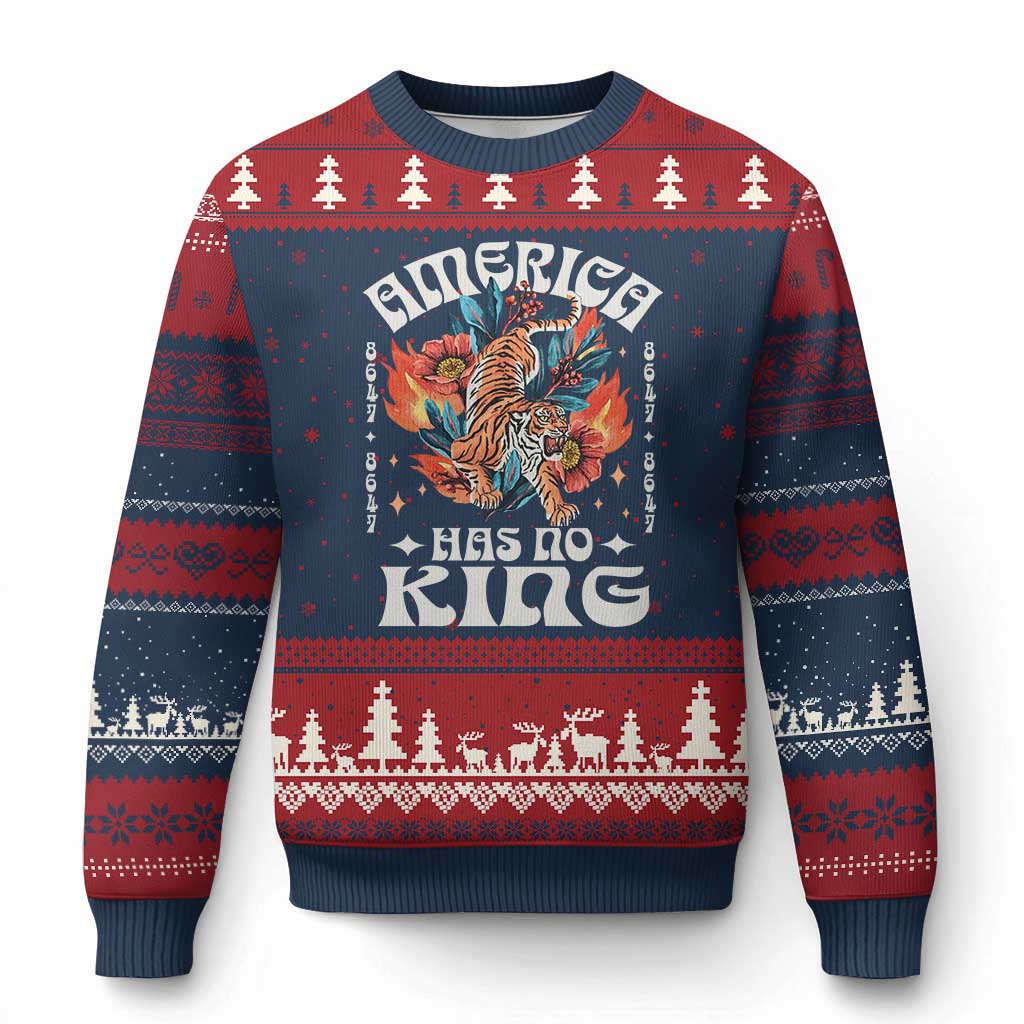 Funny America Has No King 8647 Ugly Christmas Sweater Vintage Boho Orange Tiger TS11 Navy Red Print Your Wear