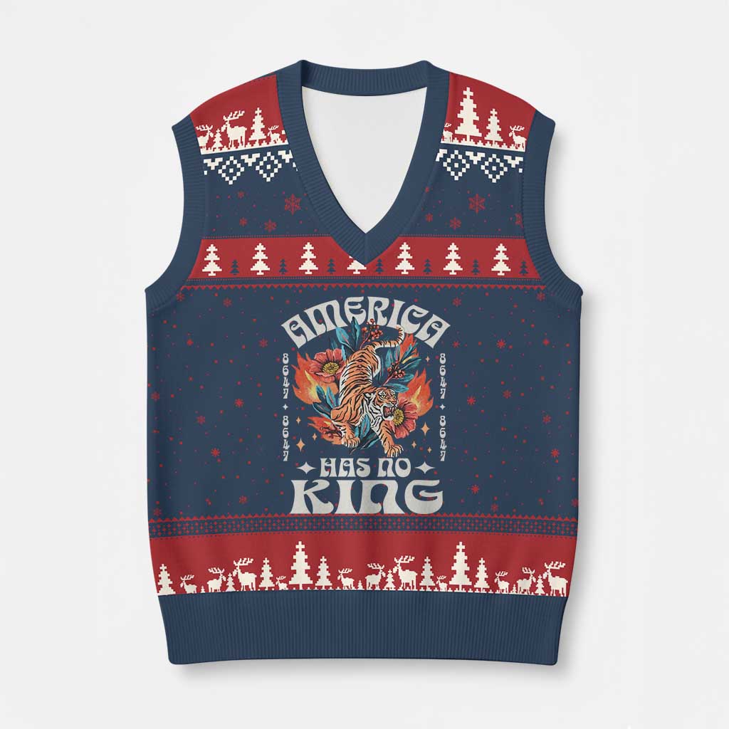 Funny America Has No King 8647 V-Neck Knit Sweater Vest Vintage Boho Orange Tiger TS11 Navy Red Print Your Wear