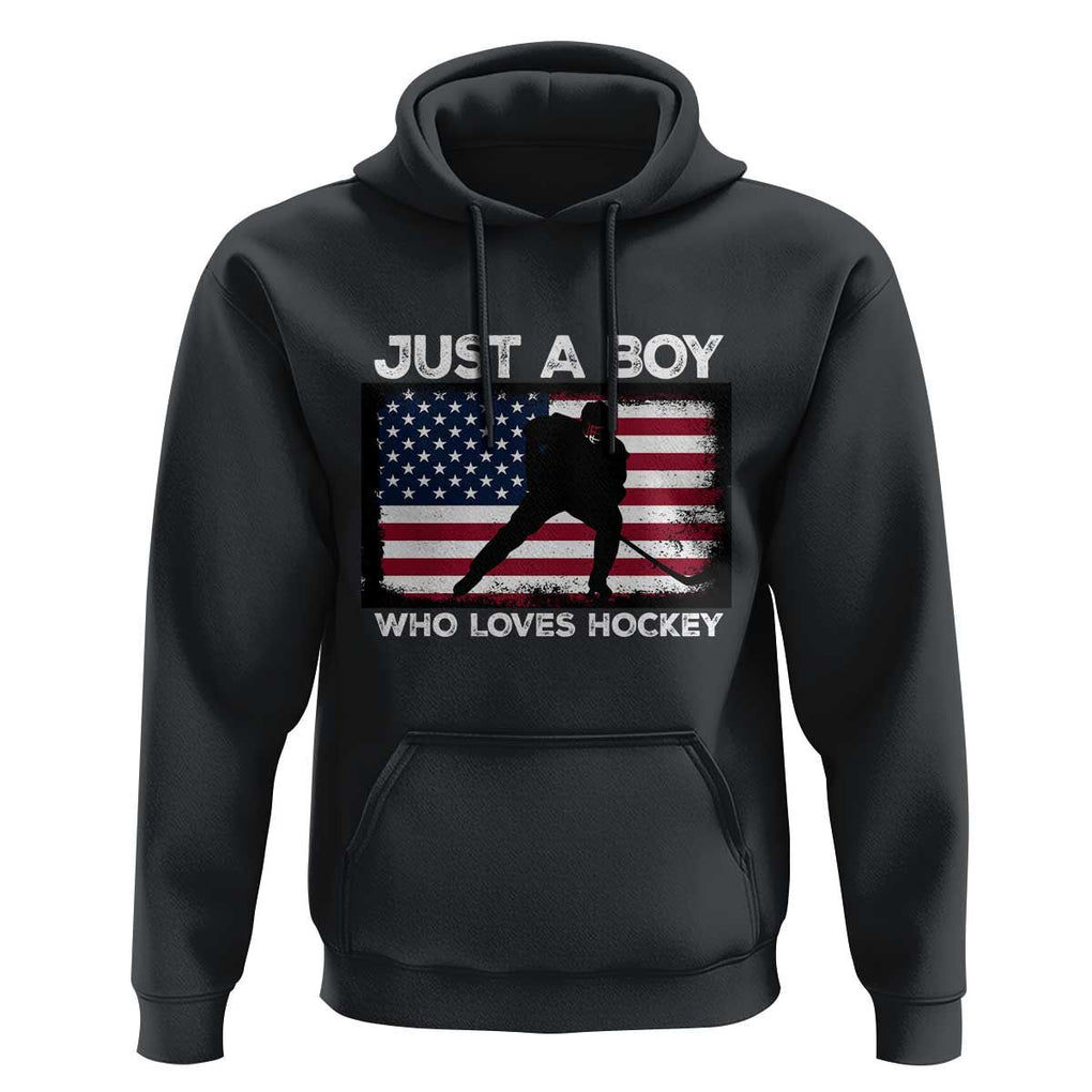 Ice Hockey Lover Hoodie Just A Boy Who Loves Hockey USA Flag TS11 Black Print Your Wear