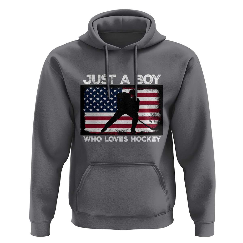Ice Hockey Lover Hoodie Just A Boy Who Loves Hockey USA Flag TS11 Charcoal Print Your Wear