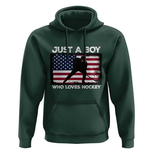 Ice Hockey Lover Hoodie Just A Boy Who Loves Hockey USA Flag TS11 Dark Forest Green Print Your Wear