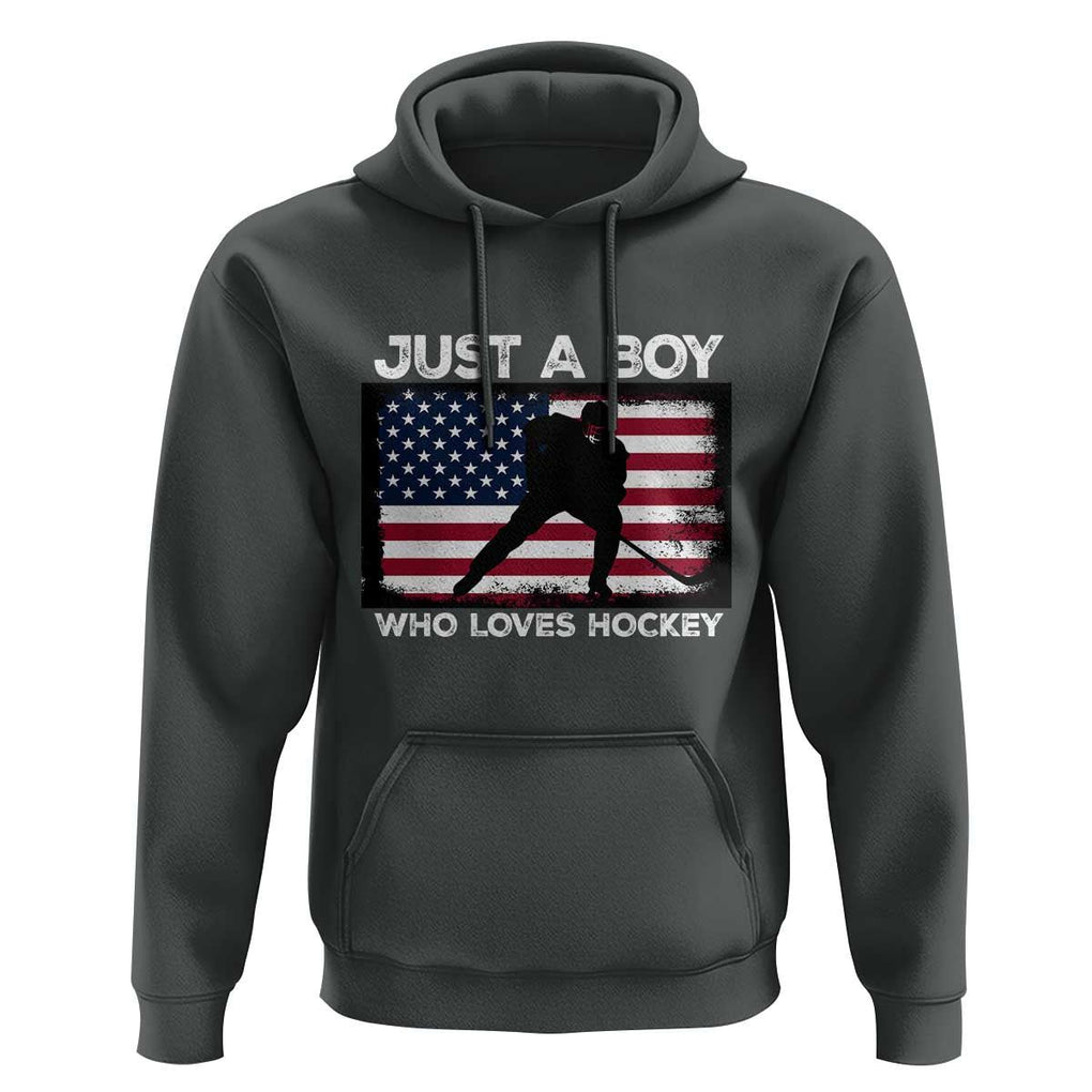 Ice Hockey Lover Hoodie Just A Boy Who Loves Hockey USA Flag TS11 Dark Heather Print Your Wear