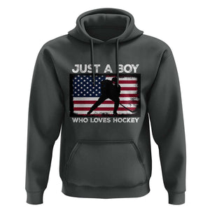 Ice Hockey Lover Hoodie Just A Boy Who Loves Hockey USA Flag TS11 Dark Heather Print Your Wear