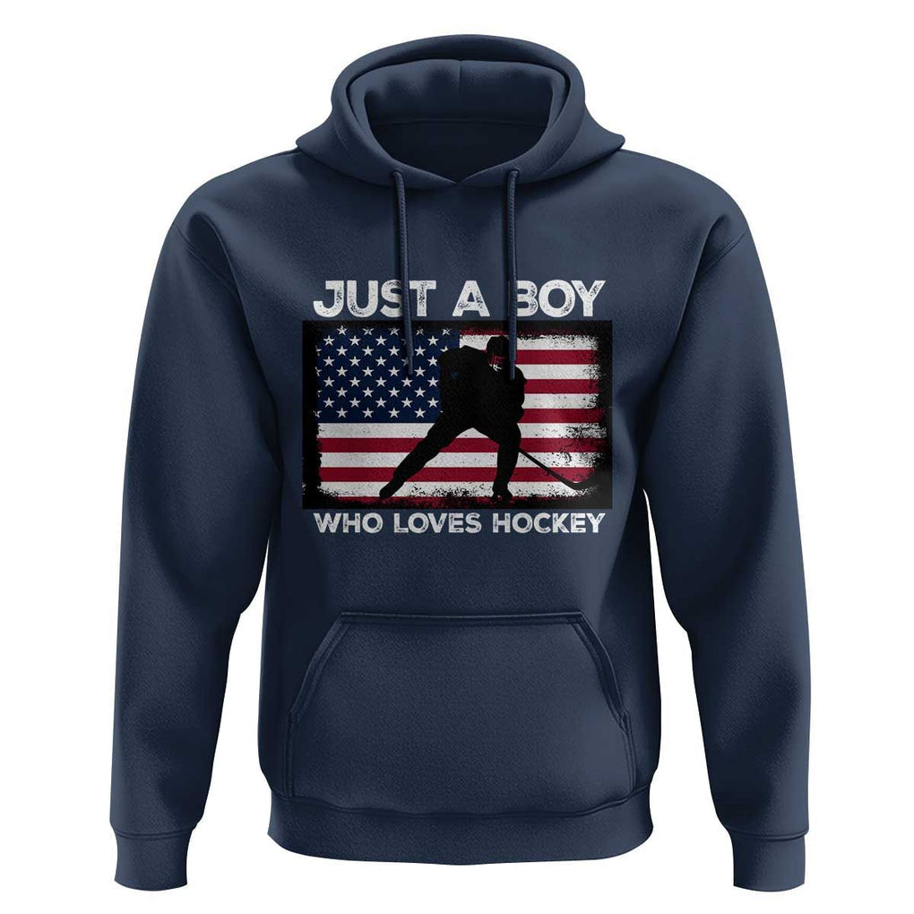 Ice Hockey Lover Hoodie Just A Boy Who Loves Hockey USA Flag TS11 Navy Print Your Wear