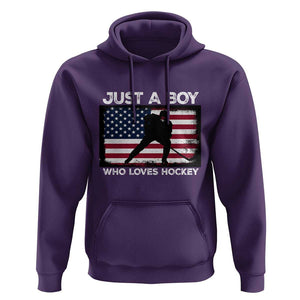 Ice Hockey Lover Hoodie Just A Boy Who Loves Hockey USA Flag TS11 Purple Print Your Wear