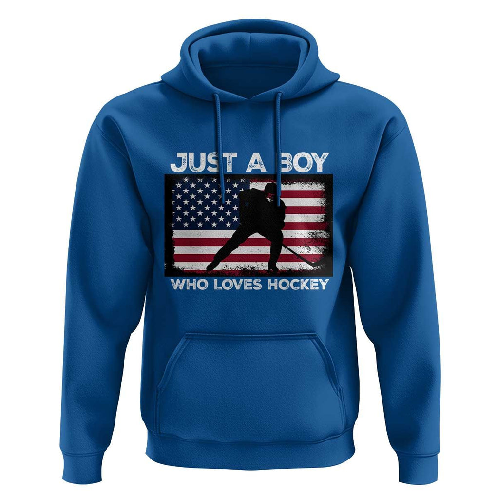 Ice Hockey Lover Hoodie Just A Boy Who Loves Hockey USA Flag TS11 Royal Blue Print Your Wear