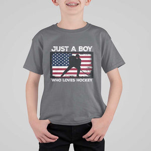 Ice Hockey Lover T Shirt For Kid Just A Boy Who Loves Hockey USA Flag TS11 Charcoal Print Your Wear