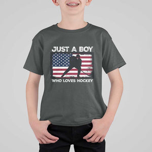 Ice Hockey Lover T Shirt For Kid Just A Boy Who Loves Hockey USA Flag TS11 Dark Heather Print Your Wear