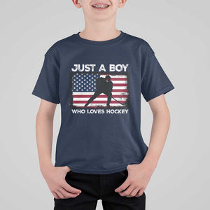 Ice Hockey Lover T Shirt For Kid Just A Boy Who Loves Hockey USA Flag TS11 Navy Print Your Wear