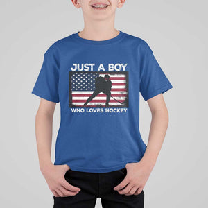 Ice Hockey Lover T Shirt For Kid Just A Boy Who Loves Hockey USA Flag TS11 Royal Blue Print Your Wear