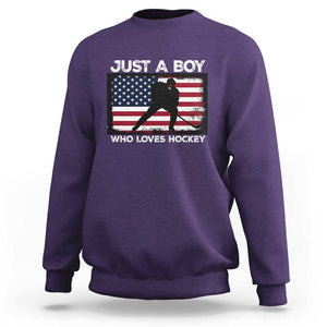 Ice Hockey Lover Sweatshirt Just A Boy Who Loves Hockey USA Flag TS11 Purple Print Your Wear