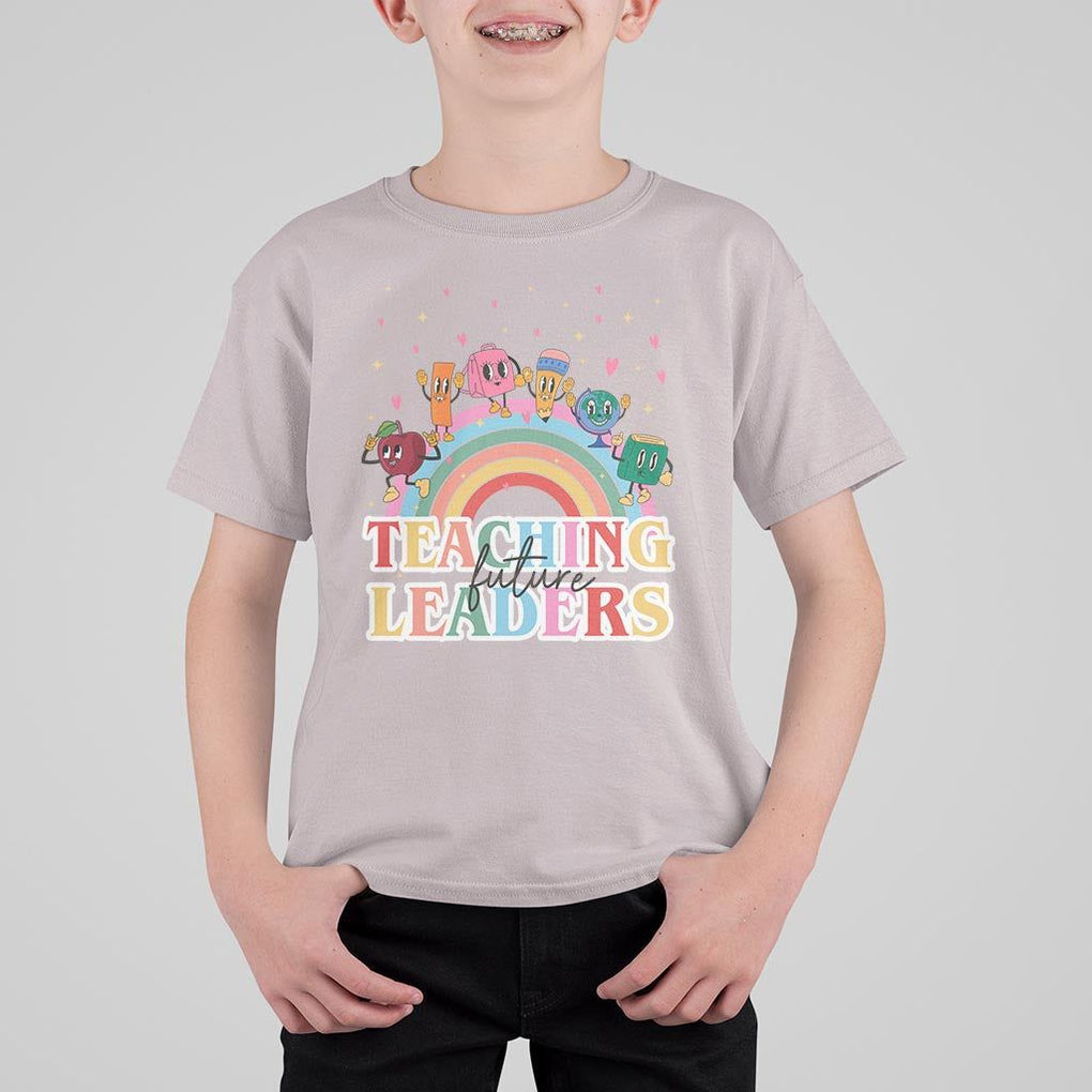Teacher T Shirt For Kid Teaching Future Leaders Retro Groovy Education Back To School TS11 Ice Gray Print Your Wear