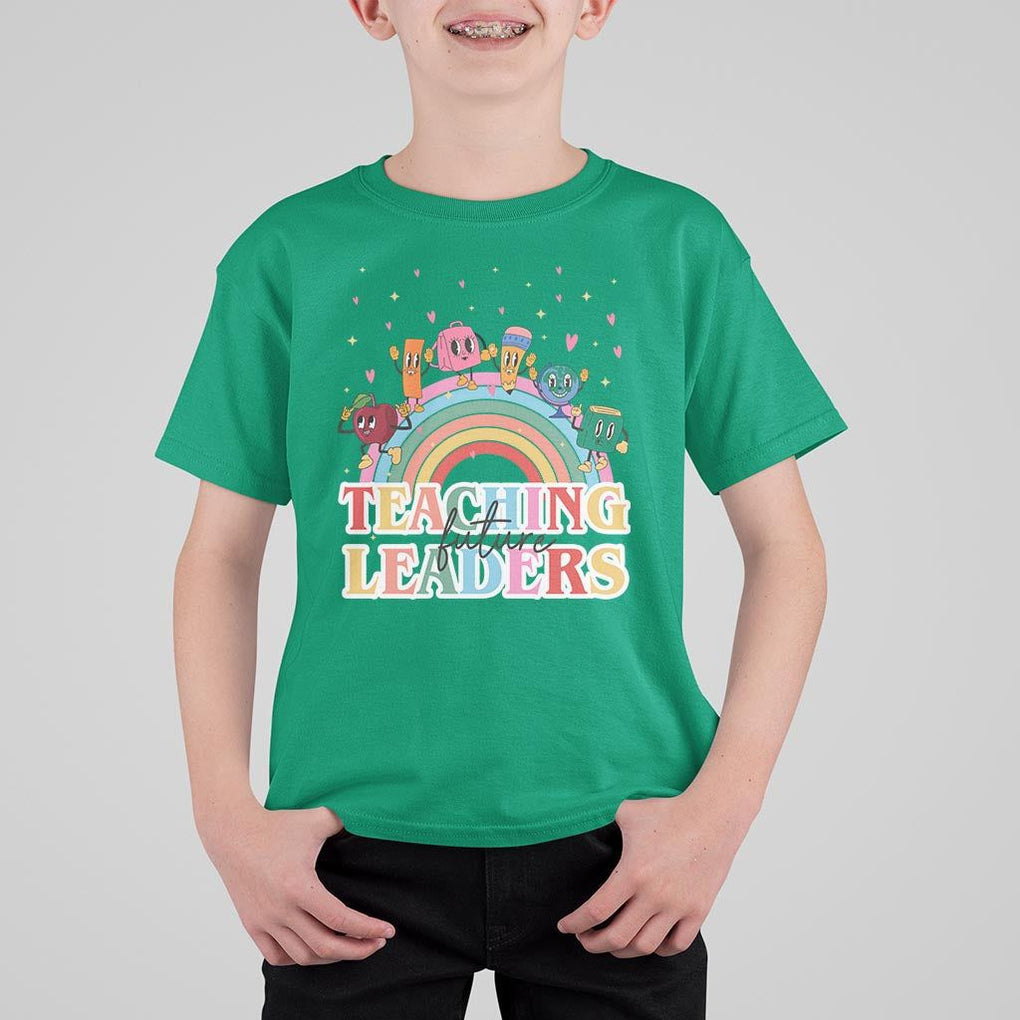 Teacher T Shirt For Kid Teaching Future Leaders Retro Groovy Education Back To School TS11 Irish Green Print Your Wear