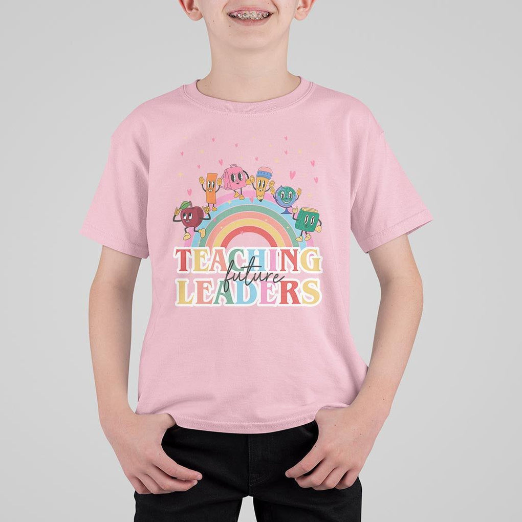 Teacher T Shirt For Kid Teaching Future Leaders Retro Groovy Education Back To School TS11 Light Pink Print Your Wear
