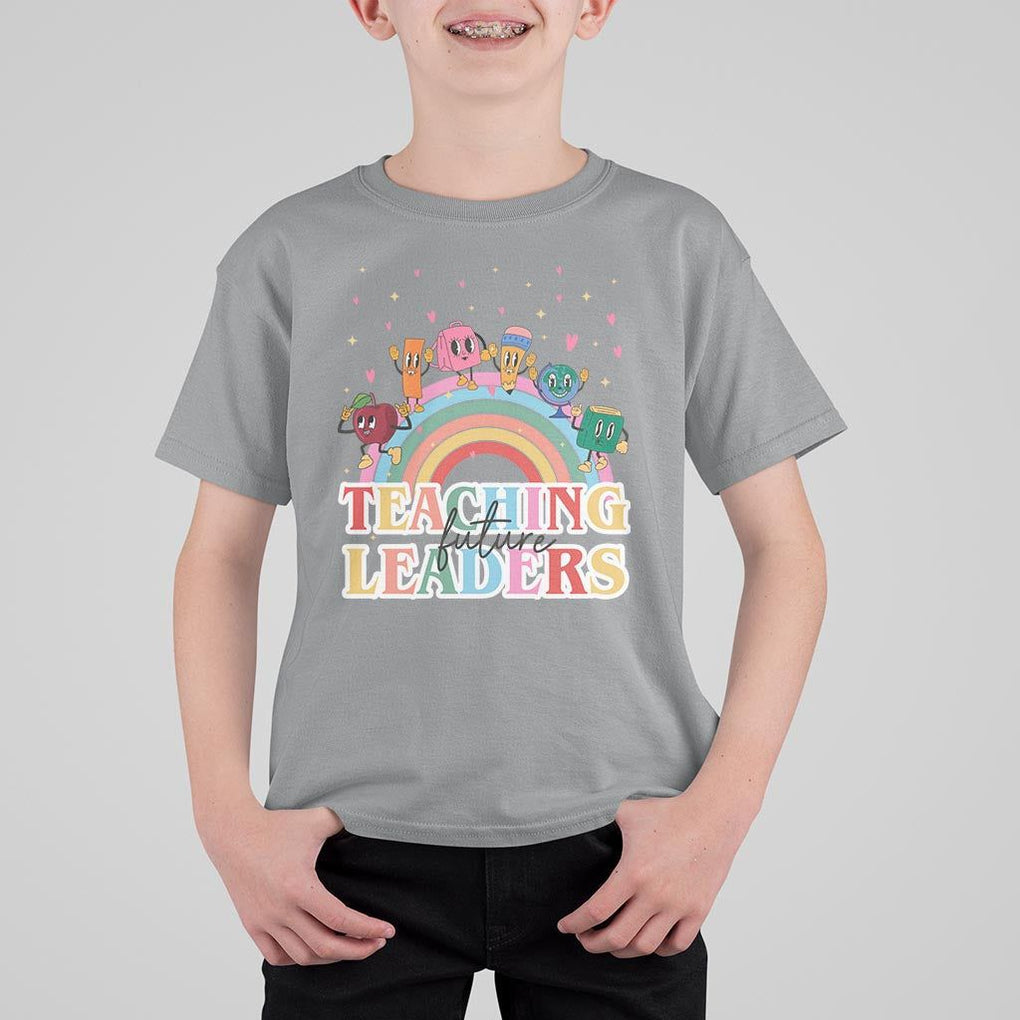 Teacher T Shirt For Kid Teaching Future Leaders Retro Groovy Education Back To School TS11 Sport Gray Print Your Wear