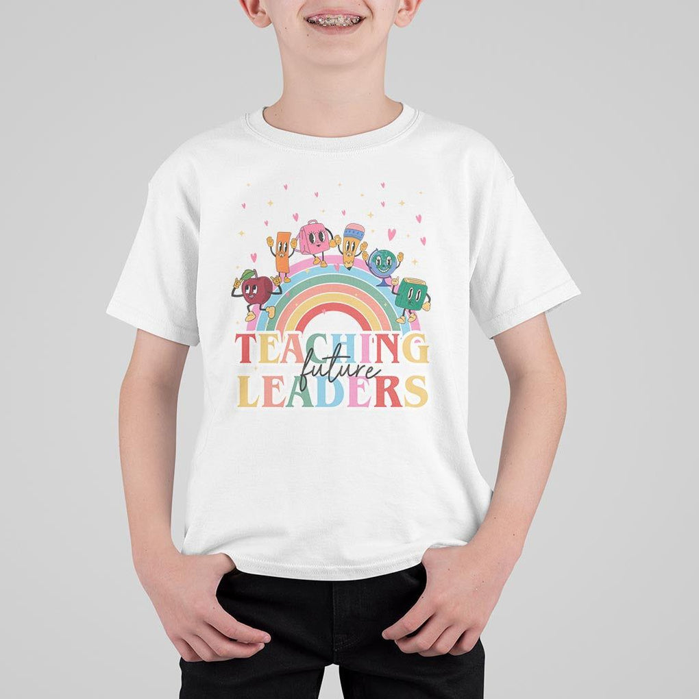 Teacher T Shirt For Kid Teaching Future Leaders Retro Groovy Education Back To School TS11 White Print Your Wear