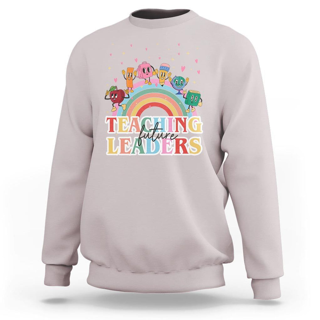 Teacher Sweatshirt Teaching Future Leaders Retro Groovy Education Back To School TS11 Ice Gray Print Your Wear