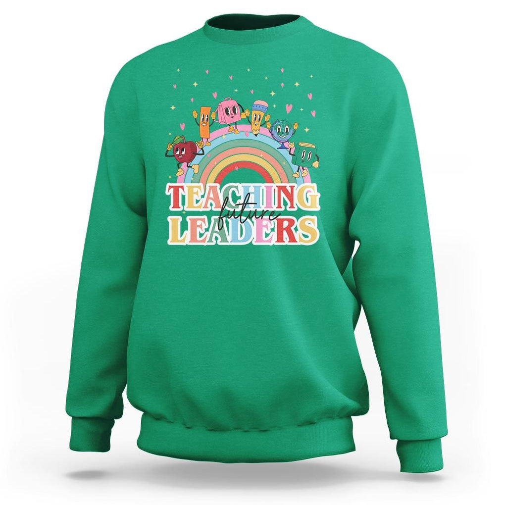 Teacher Sweatshirt Teaching Future Leaders Retro Groovy Education Back To School TS11 Irish Green Print Your Wear