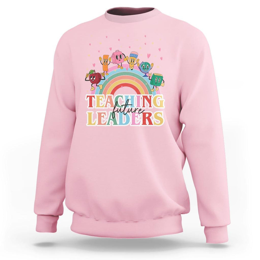 Teacher Sweatshirt Teaching Future Leaders Retro Groovy Education Back To School TS11 Light Pink Print Your Wear