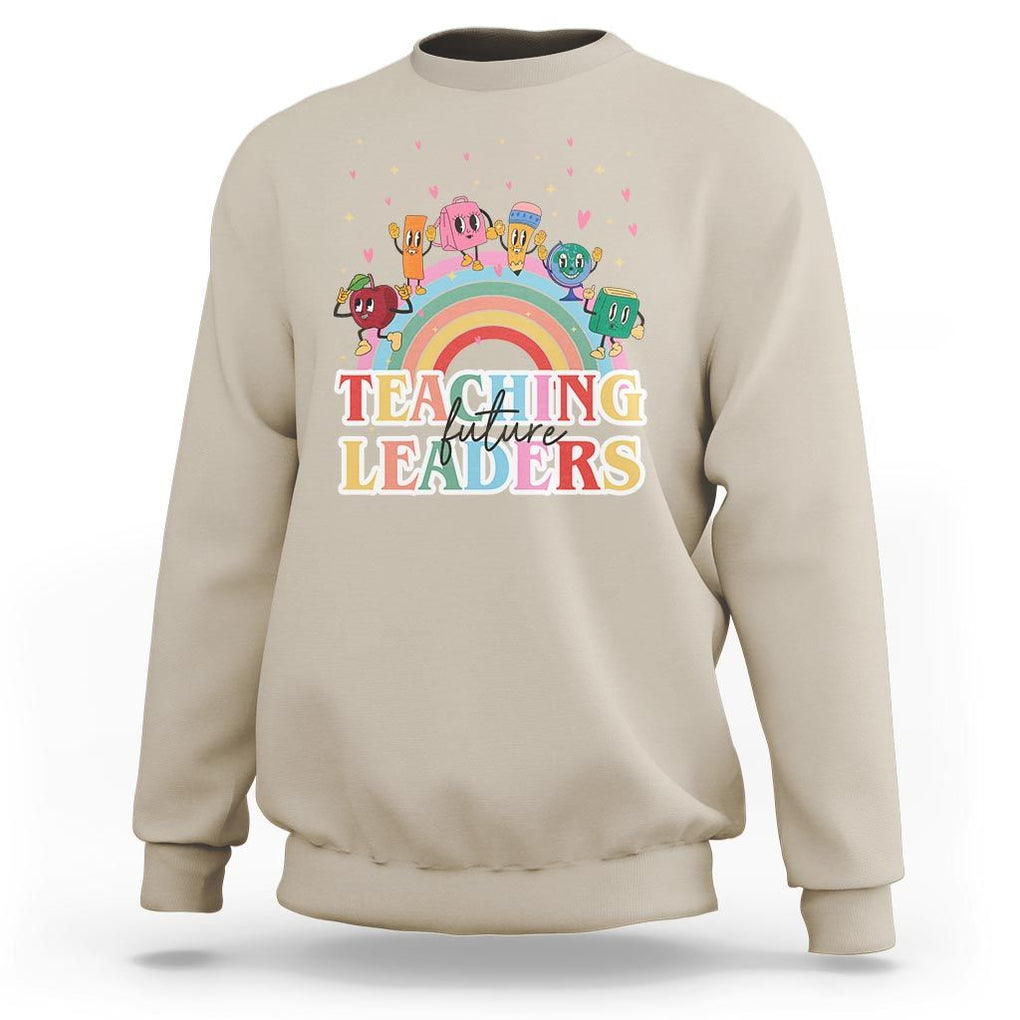 Teacher Sweatshirt Teaching Future Leaders Retro Groovy Education Back To School TS11 Sand Print Your Wear