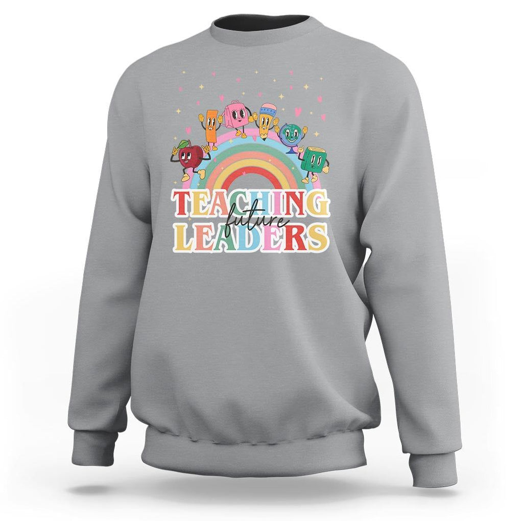 Teacher Sweatshirt Teaching Future Leaders Retro Groovy Education Back To School TS11 Sport Gray Print Your Wear