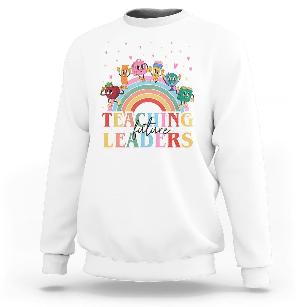 Teacher Sweatshirt Teaching Future Leaders Retro Groovy Education Back To School TS11 White Print Your Wear