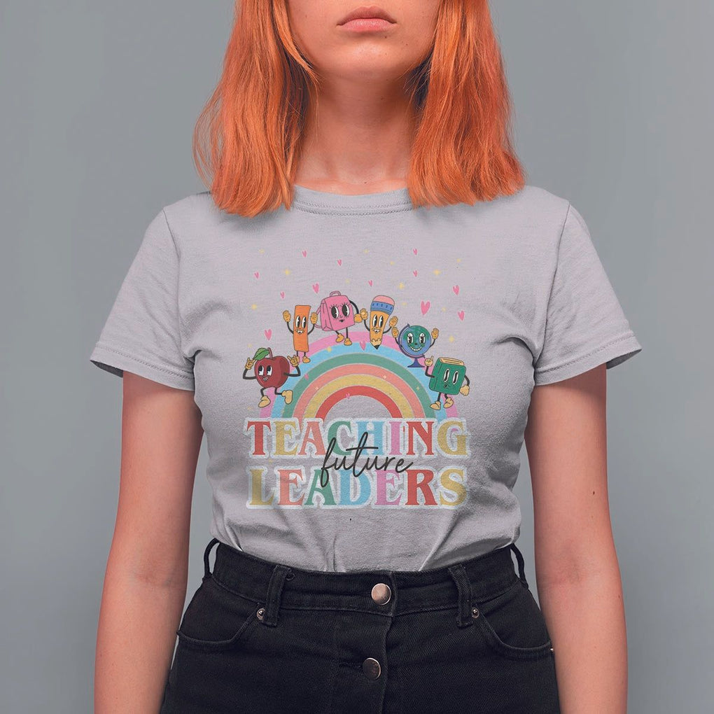 Teacher T Shirt For Women Teaching Future Leaders Retro Groovy Education Back To School TS11 Ice Gray Print Your Wear