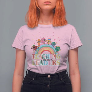 Teacher T Shirt For Women Teaching Future Leaders Retro Groovy Education Back To School TS11 Light Pink Print Your Wear
