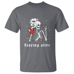 Funny Skull T Shirt Staying Alive Skeleton Drink Coffee TS11 Charcoal Print Your Wear