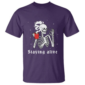 Funny Skull T Shirt Staying Alive Skeleton Drink Coffee TS11 Purple Print Your Wear
