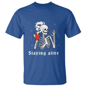 Funny Skull T Shirt Staying Alive Skeleton Drink Coffee TS11 Royal Blue Print Your Wear