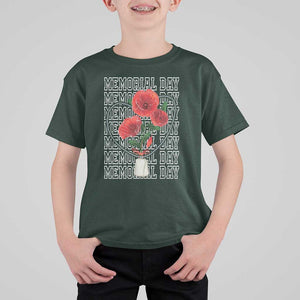 Decoration Day T Shirt For Kid Memorial Day Red Poppy Flower TS11 Dark Forest Green Print Your Wear