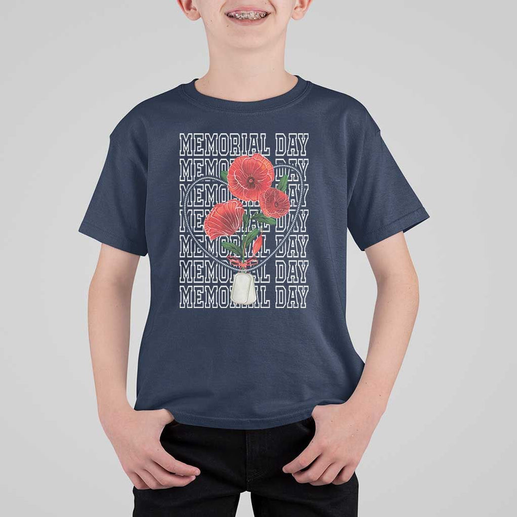 Decoration Day T Shirt For Kid Memorial Day Red Poppy Flower TS11 Navy Print Your Wear