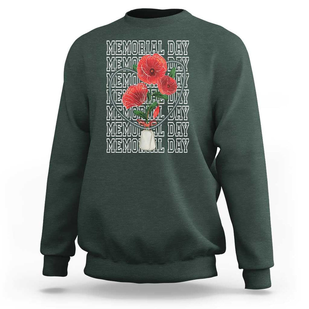 Decoration Day Sweatshirt Memorial Day Red Poppy Flower TS11 Dark Forest Green Print Your Wear