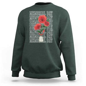 Decoration Day Sweatshirt Memorial Day Red Poppy Flower TS11 Dark Forest Green Print Your Wear