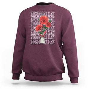 Decoration Day Sweatshirt Memorial Day Red Poppy Flower TS11 Maroon Print Your Wear