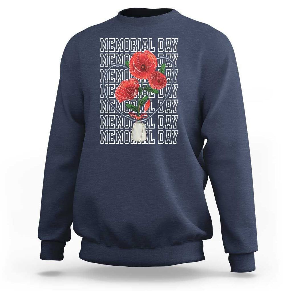 Decoration Day Sweatshirt Memorial Day Red Poppy Flower TS11 Navy Print Your Wear