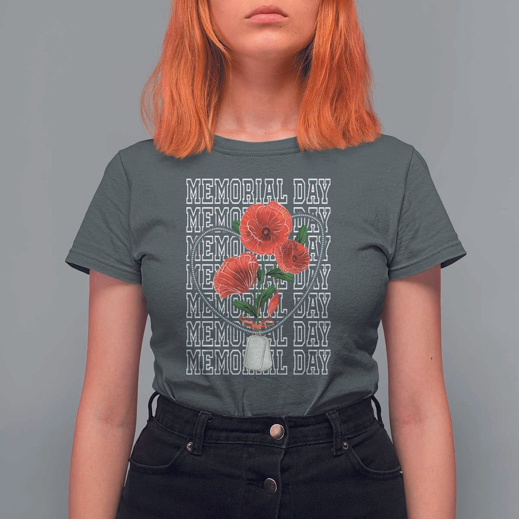 Decoration Day T Shirt For Women Memorial Day Red Poppy Flower TS11 Dark Heather Print Your Wear