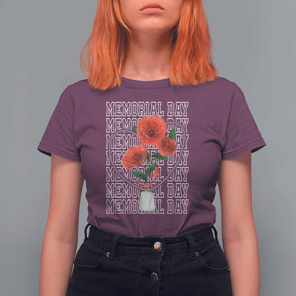 Decoration Day T Shirt For Women Memorial Day Red Poppy Flower TS11 Maroon Print Your Wear