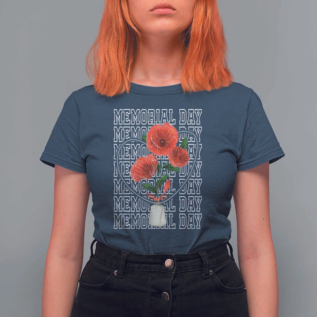 Decoration Day T Shirt For Women Memorial Day Red Poppy Flower TS11 Navy Print Your Wear