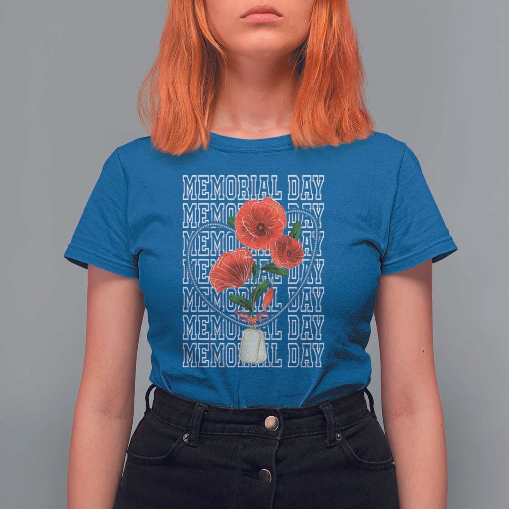 Decoration Day T Shirt For Women Memorial Day Red Poppy Flower TS11 Royal Blue Print Your Wear