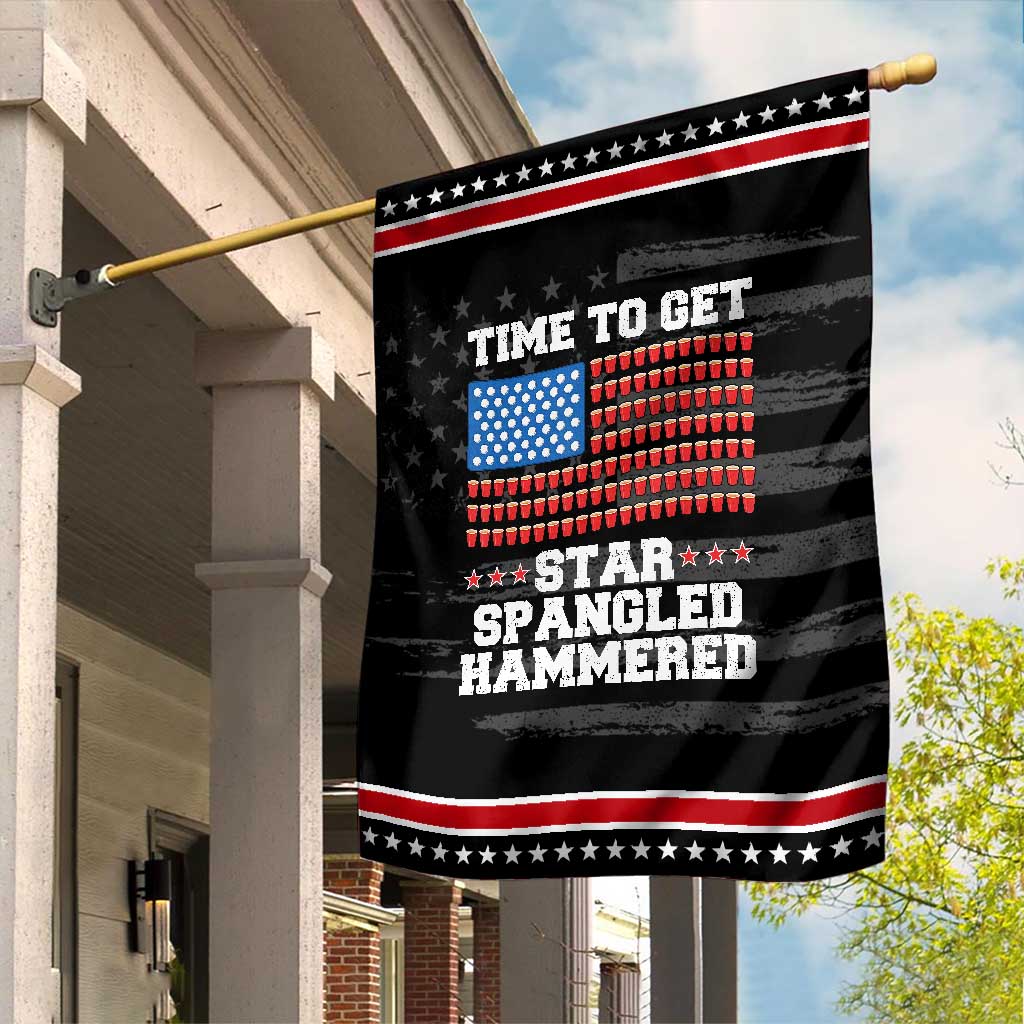 Funny Time To Get Star Spangled Hammered Garden Flag 4th of July Drinking Beer Pong Red Cup American Flag TS11 Distressed Black Red Print Your Wear