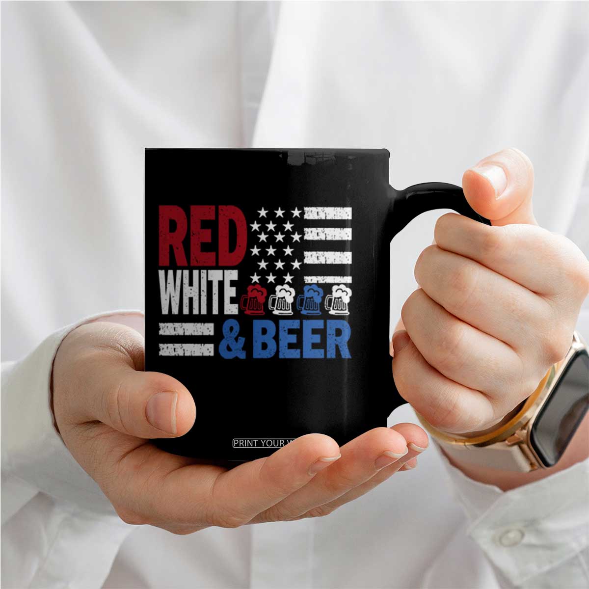 Funny American Drinking Coffee Mug Red White And Beer 4th Of July USA Flag TS11 Print Your Wear