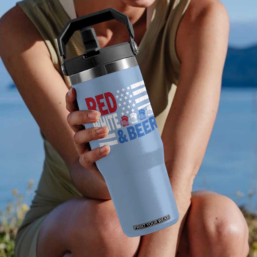Funny American Drinking Flip Straw Tumbler Red White And Beer 4th Of July USA Flag TS11 One Size: 30 oz Light Blue Print Your Wear
