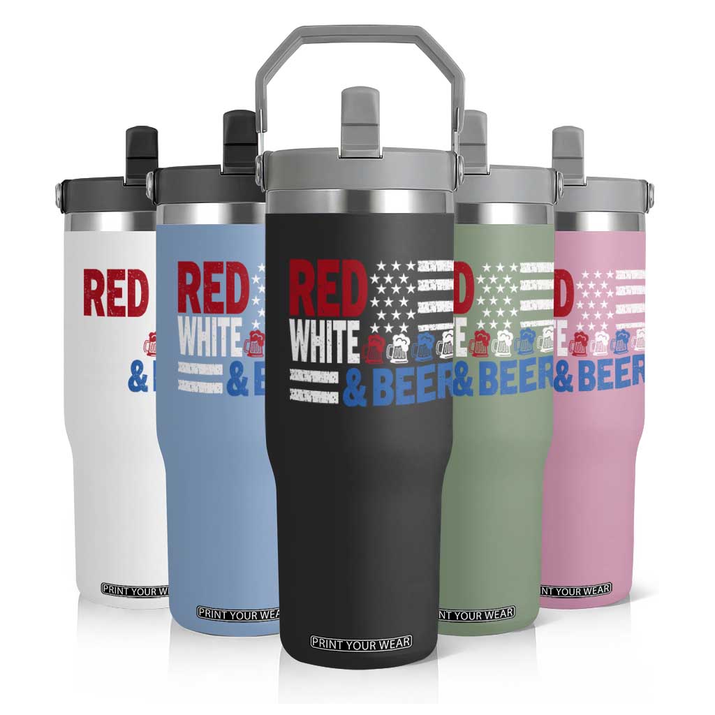 Funny American Drinking Flip Straw Tumbler Red White And Beer 4th Of July USA Flag TS11 Print Your Wear