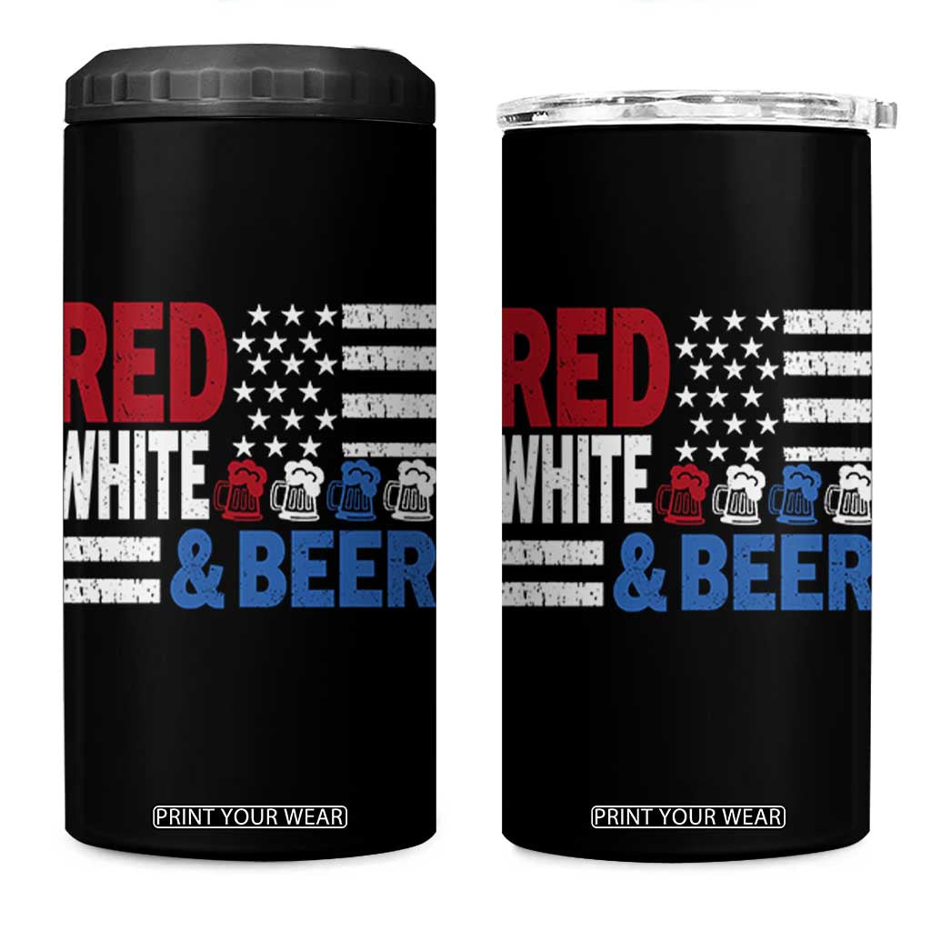 Funny American Drinking 4 in 1 Can Cooler Tumbler Red White And Beer 4th Of July USA Flag TS11 One Size: 16 oz Black Print Your Wear