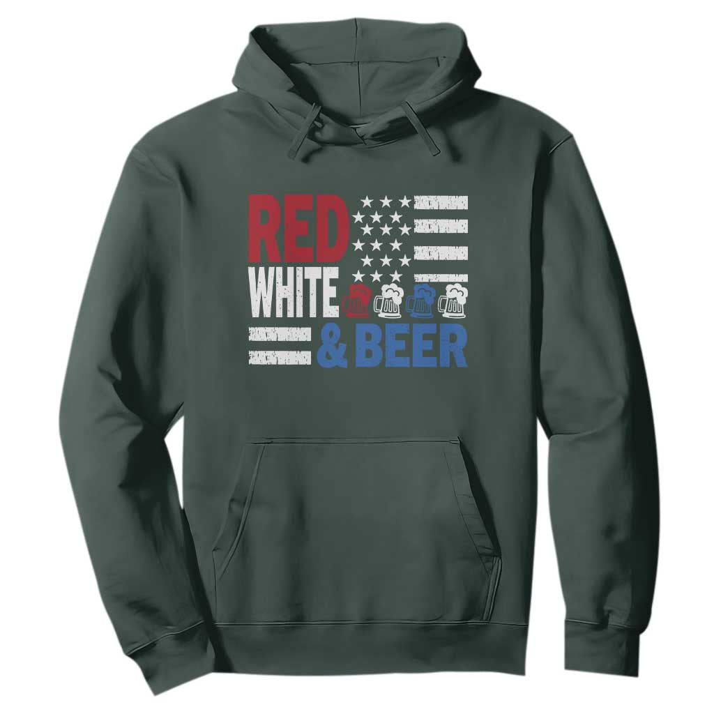 Funny American Drinking Hoodie Red White And Beer 4th Of July USA Flag TS11 Dark Forest Green Print Your Wear