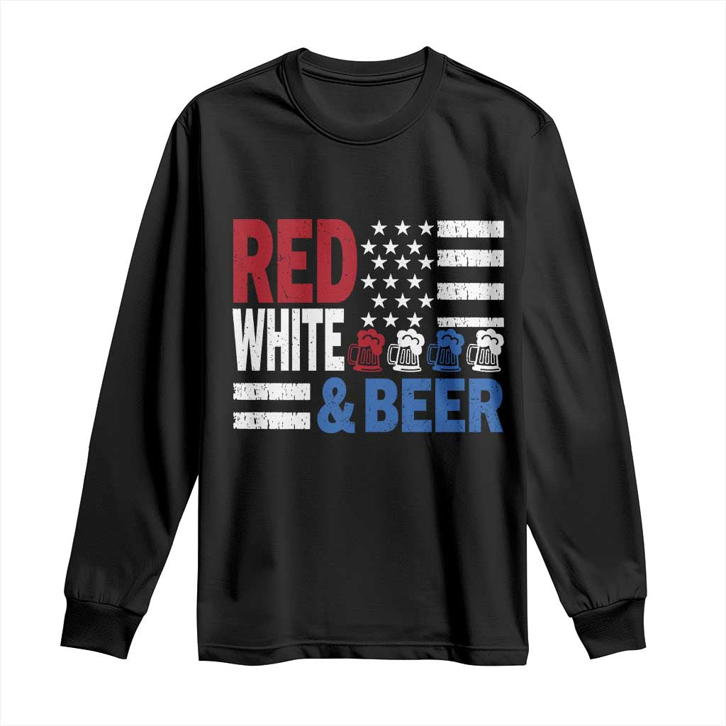 Funny American Drinking Long Sleeve Shirt Red White And Beer 4th Of July USA Flag TS11 Black Print Your Wear