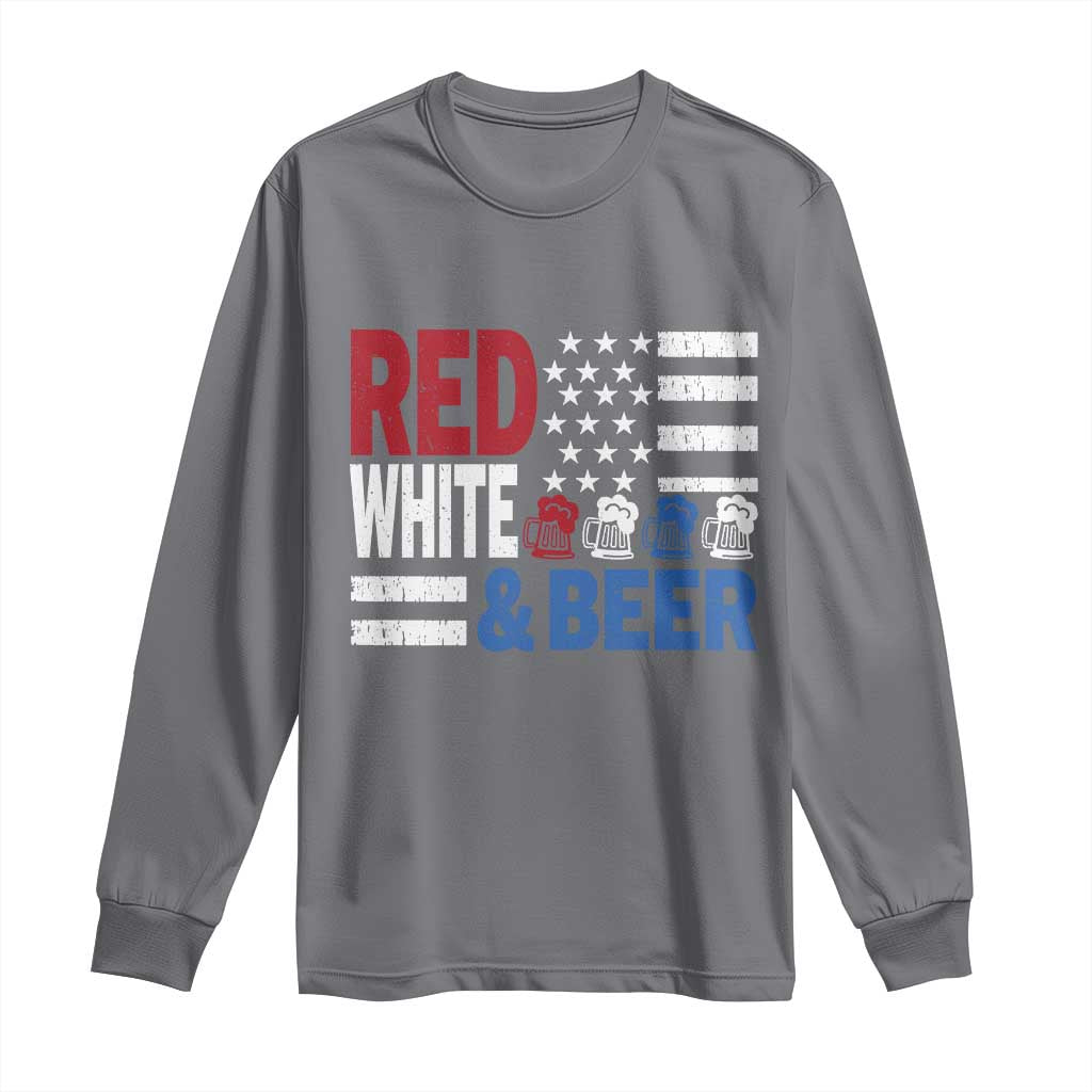 Funny American Drinking Long Sleeve Shirt Red White And Beer 4th Of July USA Flag TS11 Charcoal Print Your Wear